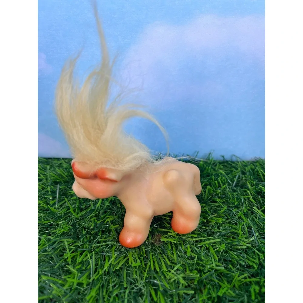 Vintage Thomas Dam Bull Troll Doll Blonde Mohawk Hair Retro Toy Collectible